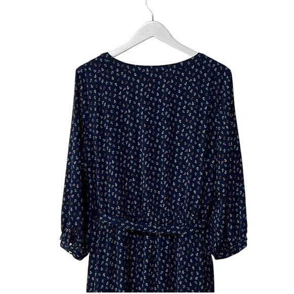 Talbots Midi Dress Size 10 Anchor Nautical Flounce Hem Split Neck Belted Navy - Picture 6 of 10